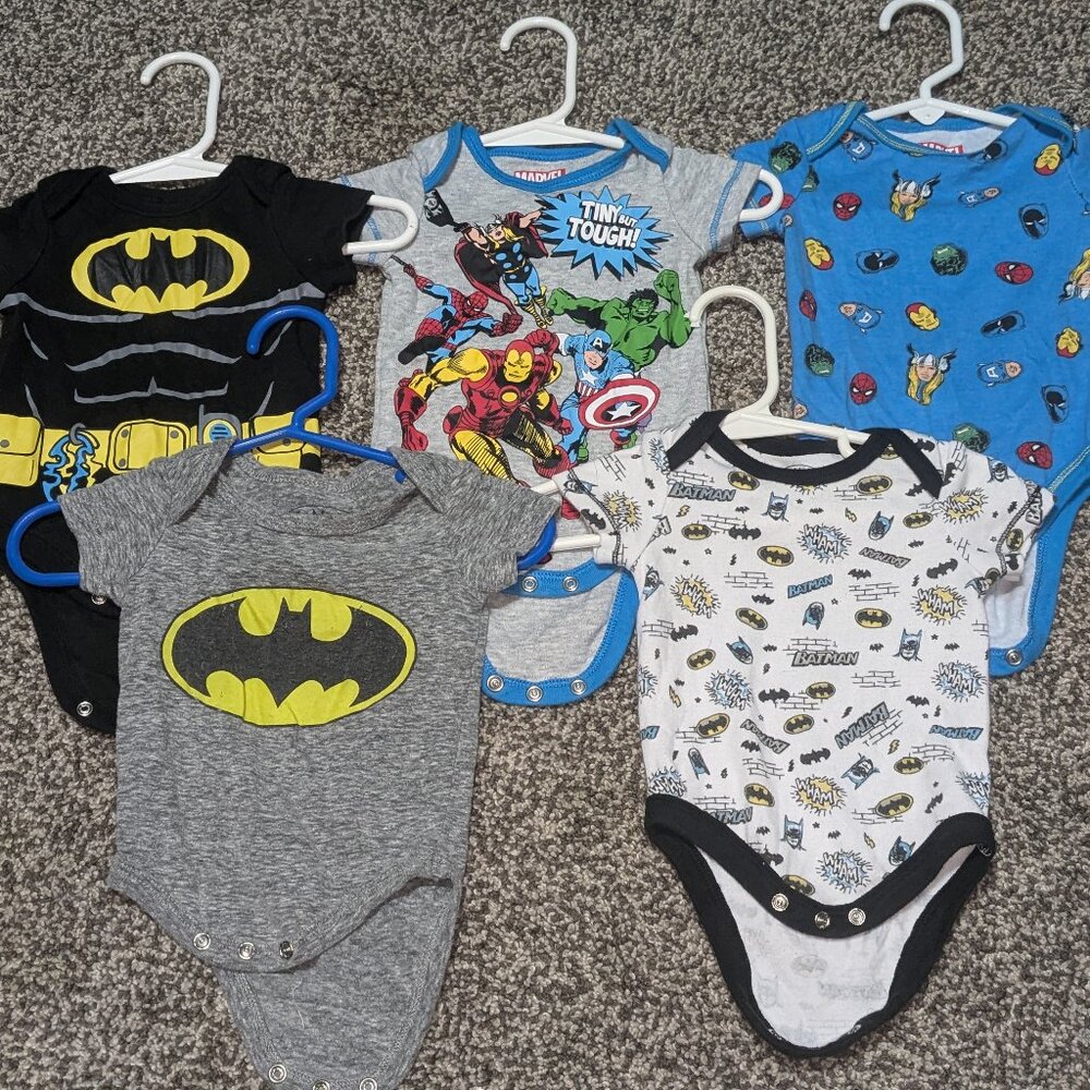 Lot of 5 Superhero Baby Onesies - Newborn